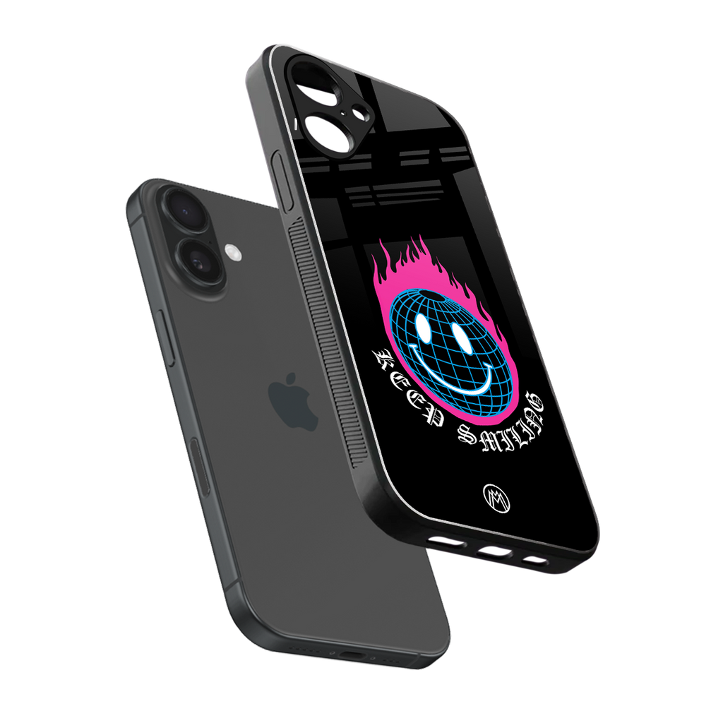 keep smiling back phone cover | glass case for iphone 16
