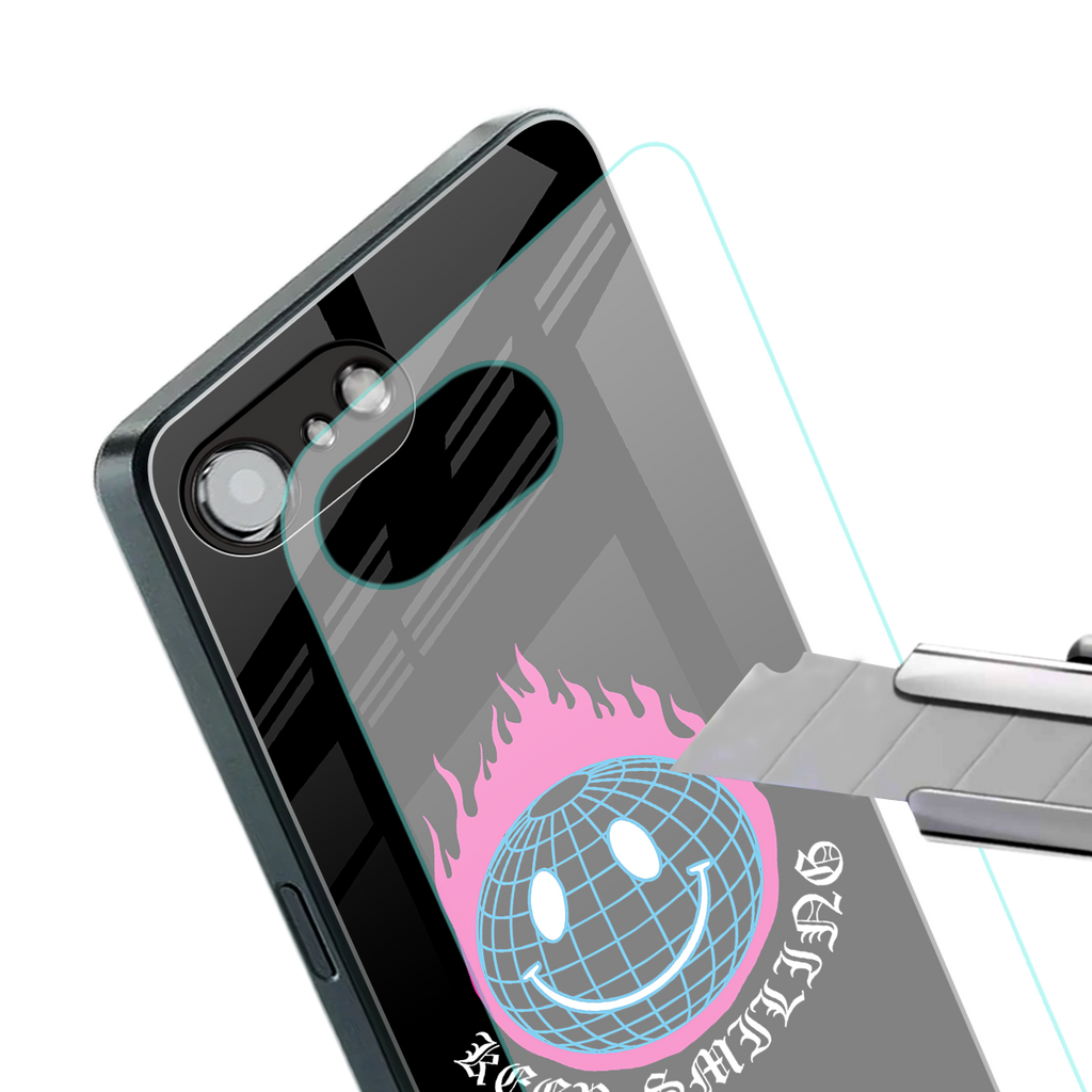 keep smiling back phone cover | glass case for iphone 16e