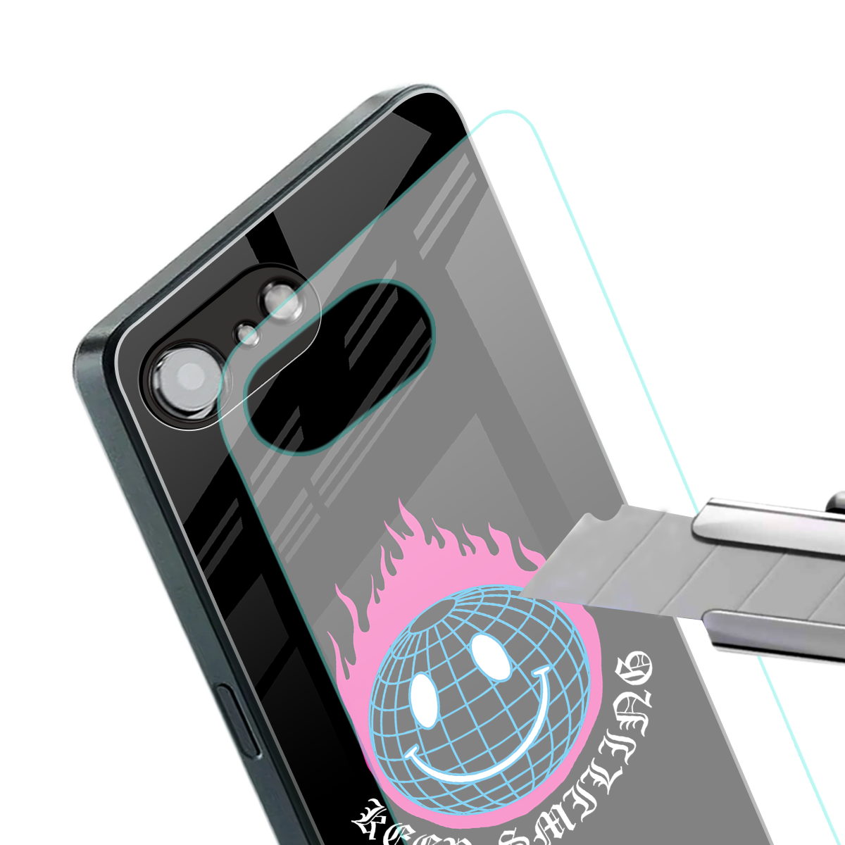 keep smiling back phone cover | glass case for iphone 16e