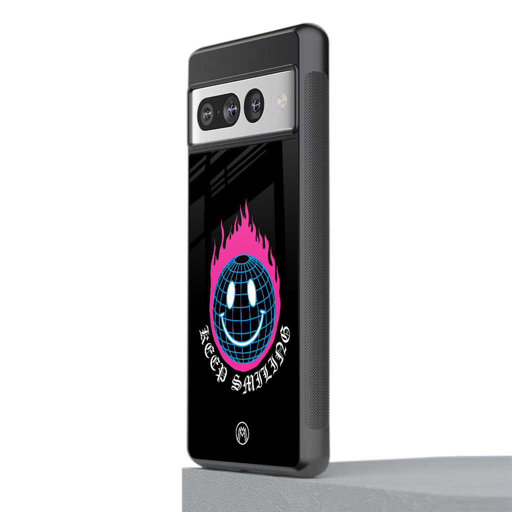 keep smiling back phone cover | glass case for google pixel 7 pro