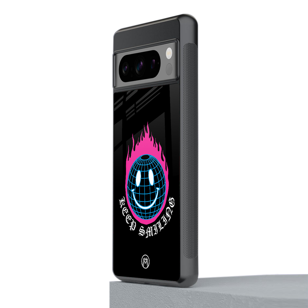 keep smiling back phone cover | glass case for google pixel 8 pro