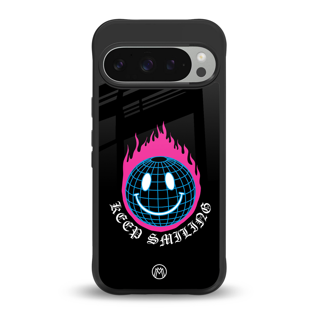 keep smiling back phone cover | glass case for google pixel 9 pro xl