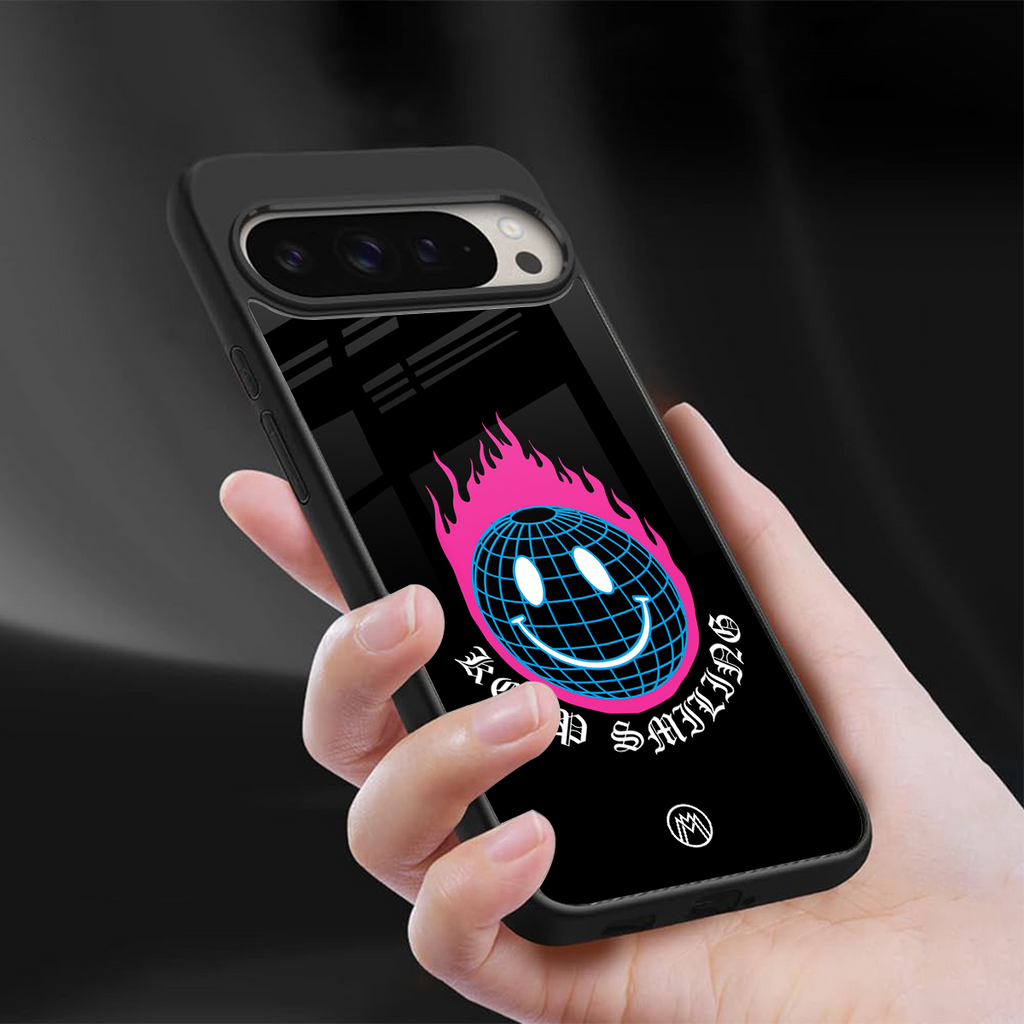 keep smiling back phone cover | glass case for google pixel 9 pro