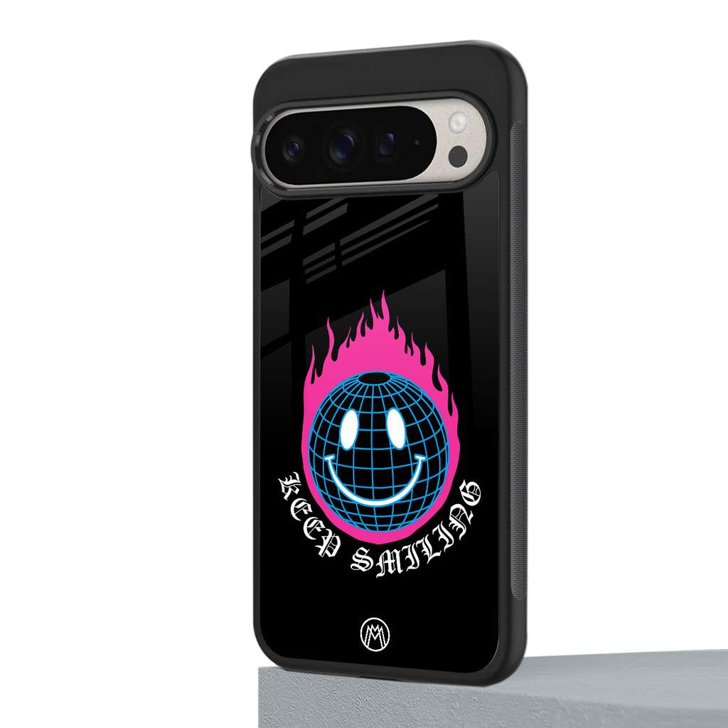 keep smiling back phone cover | glass case for google pixel 9 pro xl