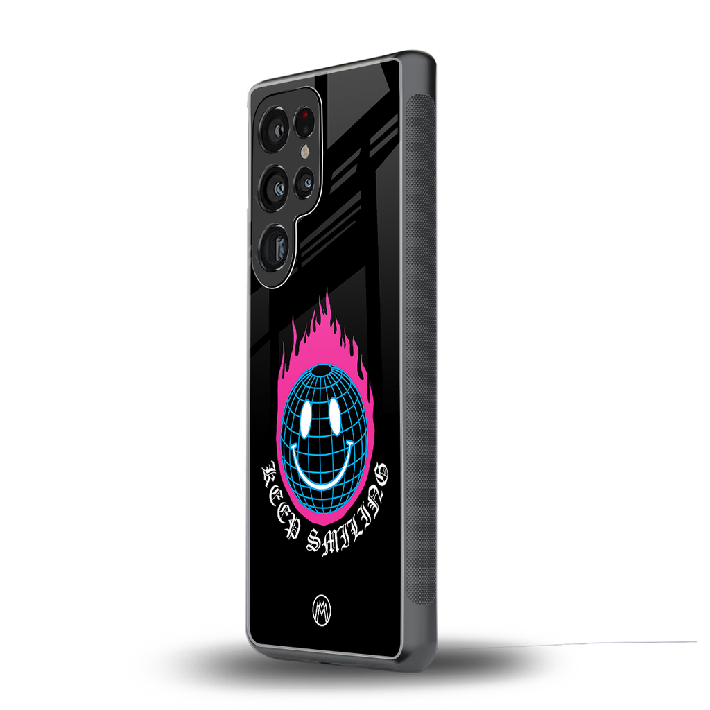 keep smiling back phone cover | glass case for samsung galaxy s25 ultra
