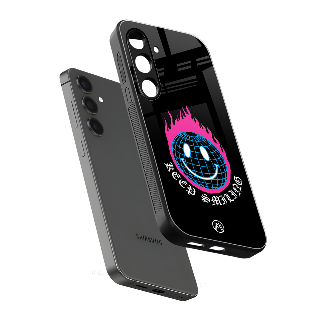 keep smiling back phone cover | glass case for samsung galaxy s25 plus