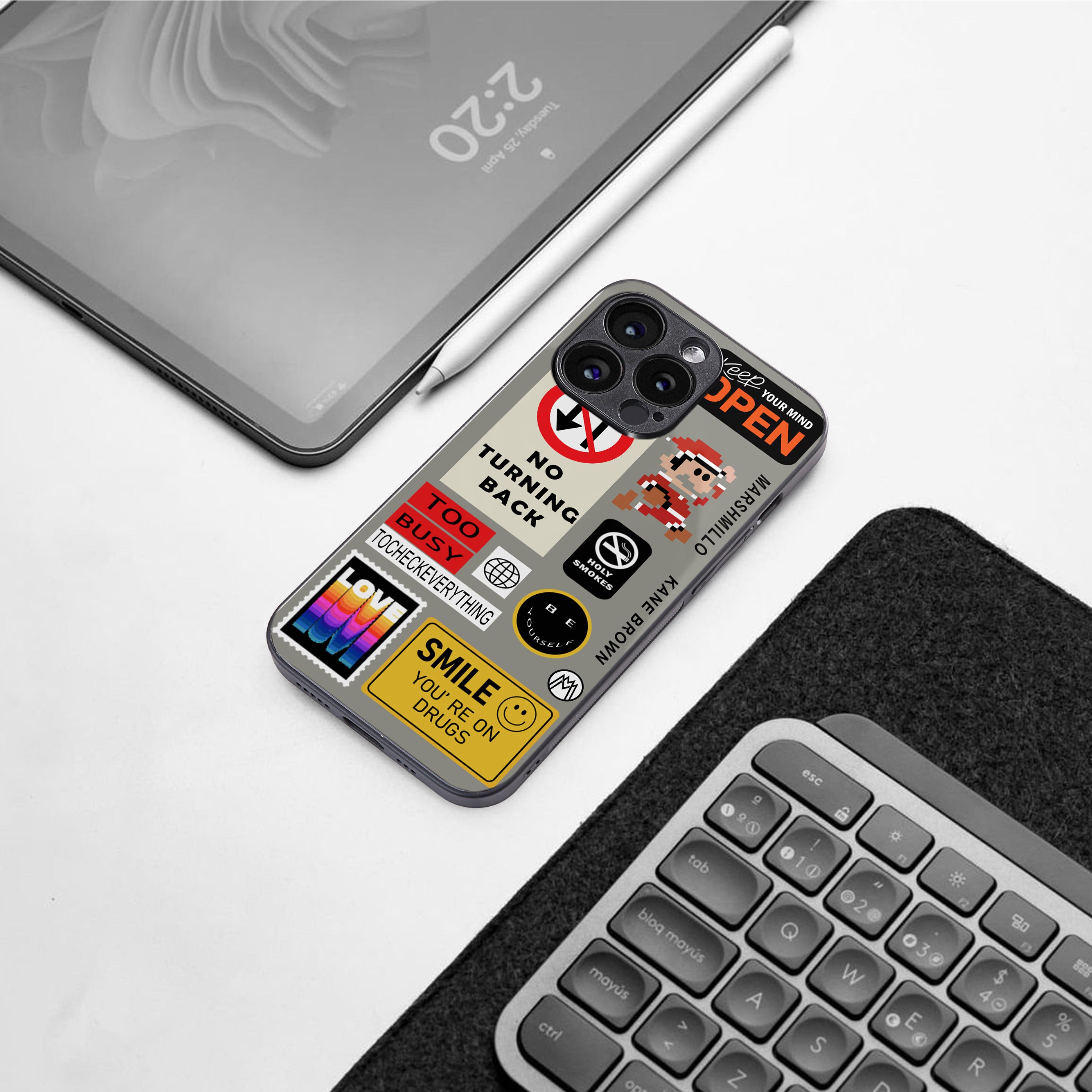 keep your mind open back phone cover | glass case for iphone 15 plus
