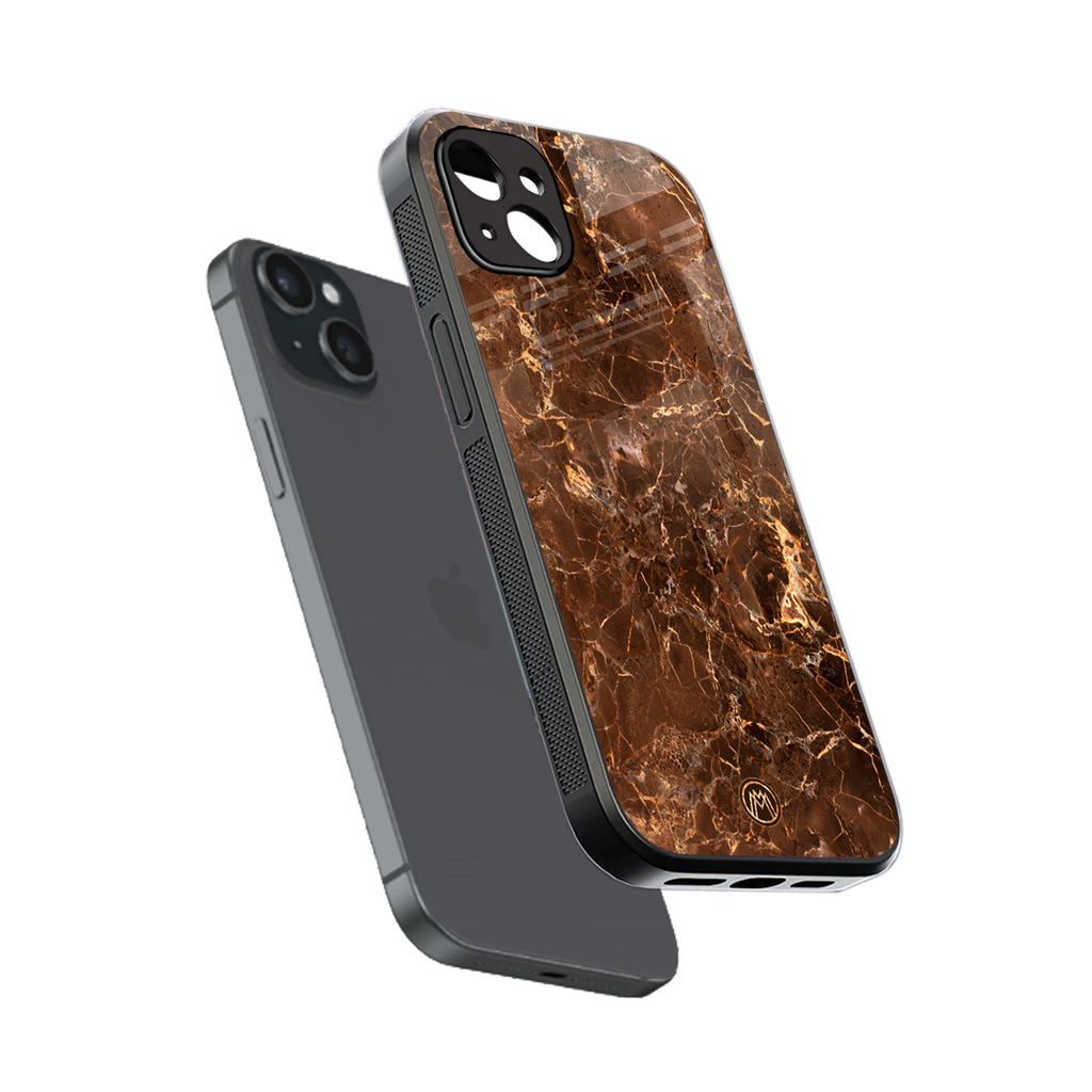 lavish brown marble back phone cover | glass case for iphone 15 plus