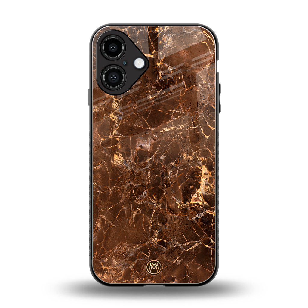 lavish brown marble back phone cover | glass case for iphone 16 plus
