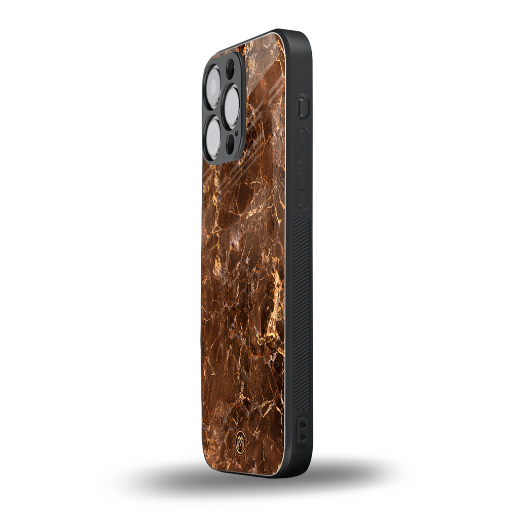 lavish brown marble back phone cover | glass case for iphone 16 pro max