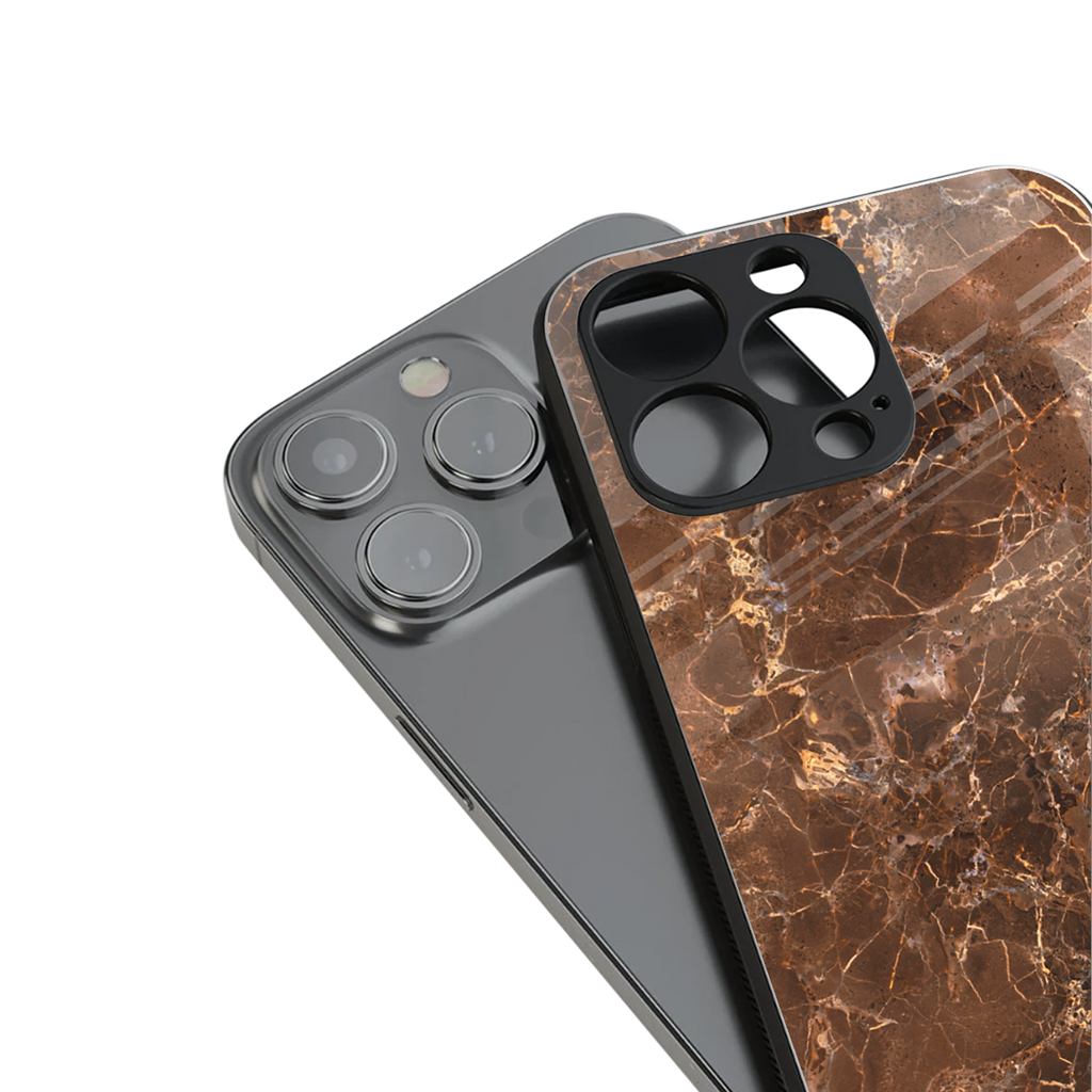 lavish brown marble back phone cover | glass case for iphone 16 plus
