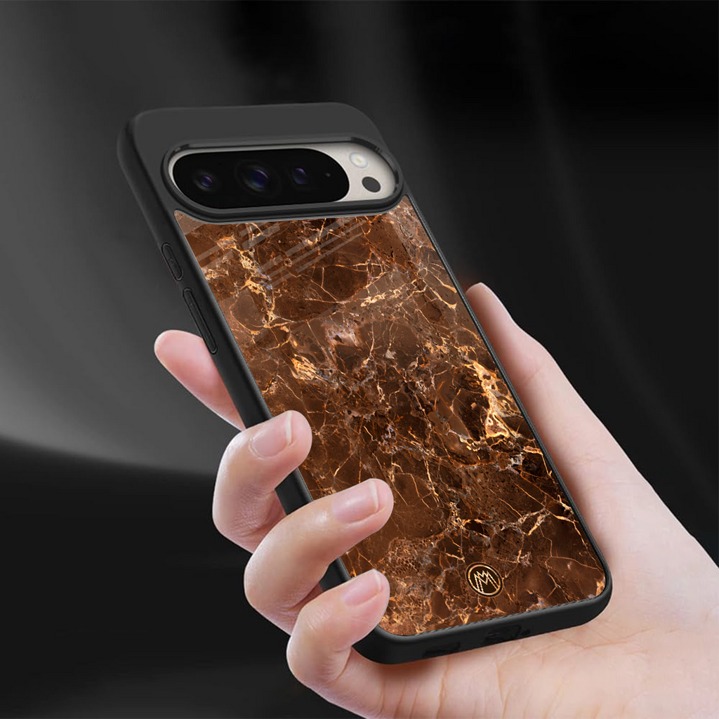 lavish brown marble back phone cover | glass case for google pixel 9 pro