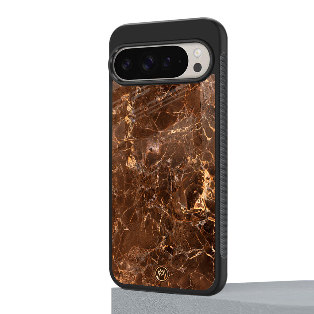 lavish brown marble back phone cover | glass case for google pixel 9 pro