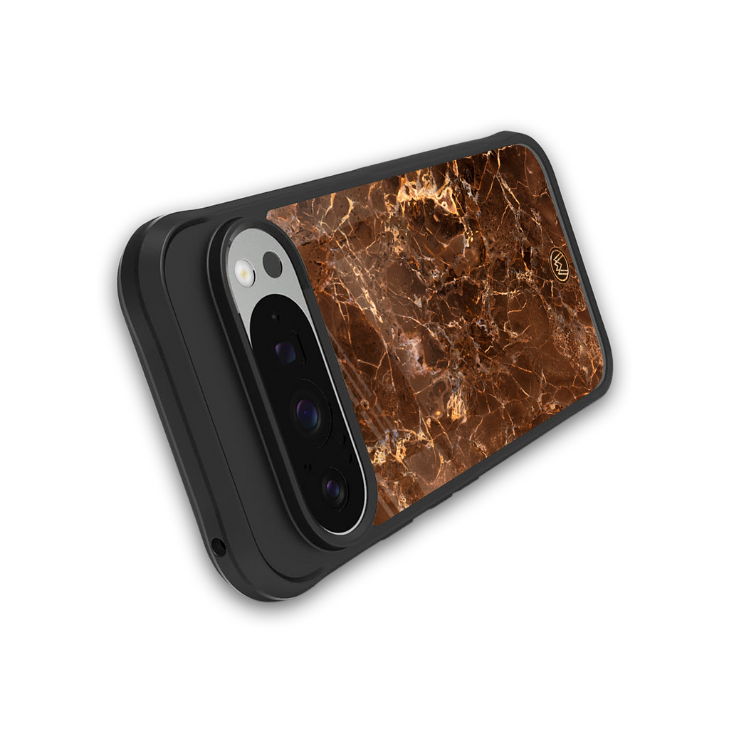 lavish brown marble back phone cover | glass case for google pixel 9 pro