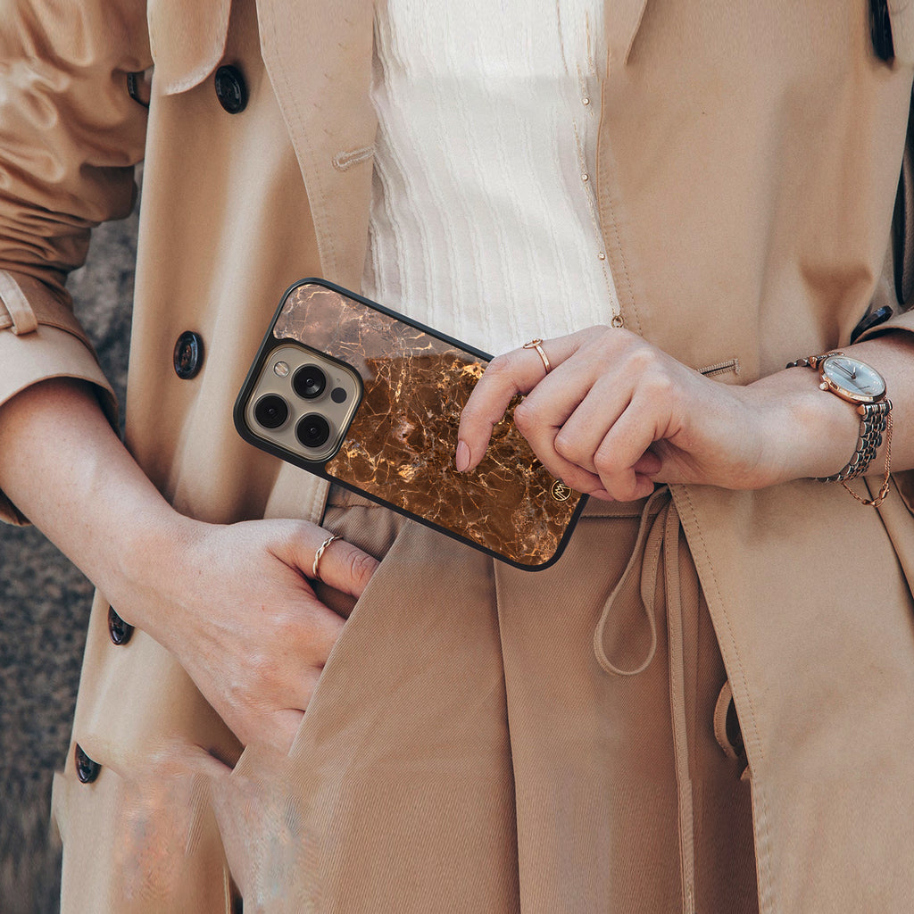 lavish brown marble back phone cover | glass case for iphone 16 plus