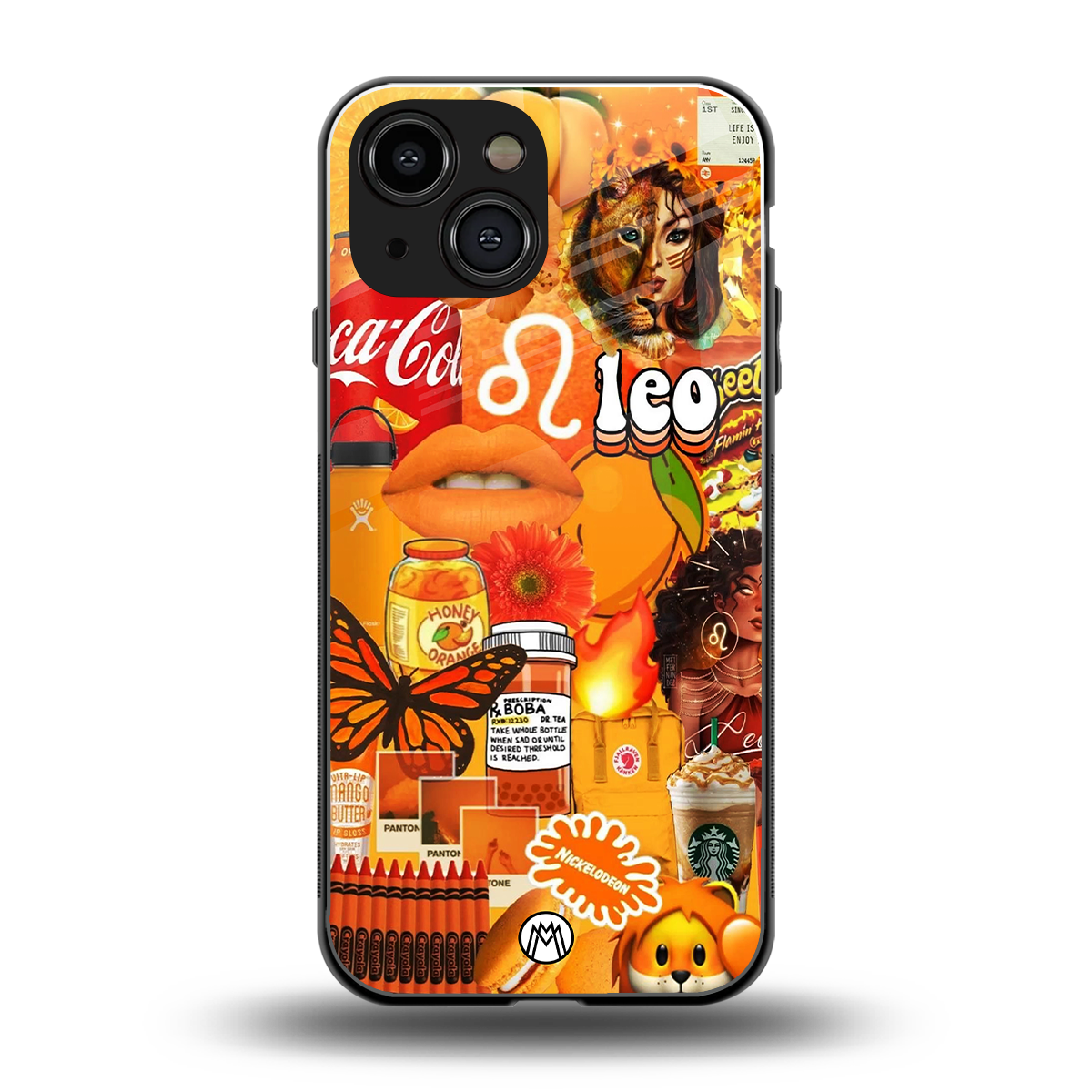 leo aesthetic collage back phone cover | glass case for iphone 13 mini