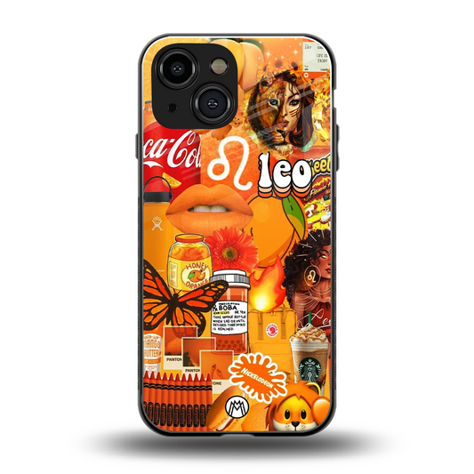 leo aesthetic collage back phone cover | glass case for iphone 13 mini