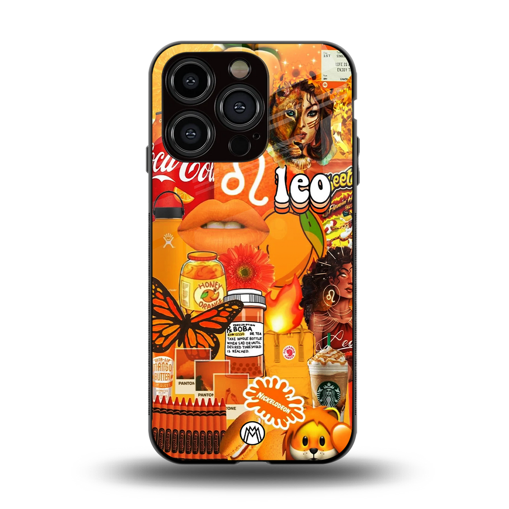leo aesthetic collage back phone cover | glass case for iphone 13 pro