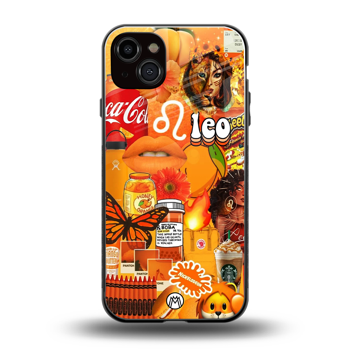 leo aesthetic collage back phone cover | glass case for iphone 15 plus