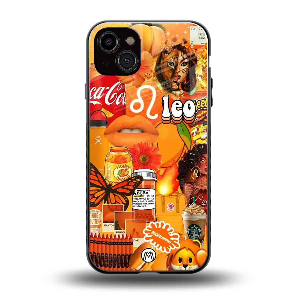 leo aesthetic collage back phone cover | glass case for iphone 14 plus