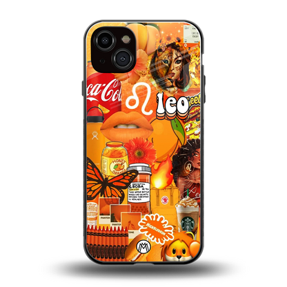leo aesthetic collage back phone cover | glass case for iphone 14 plus
