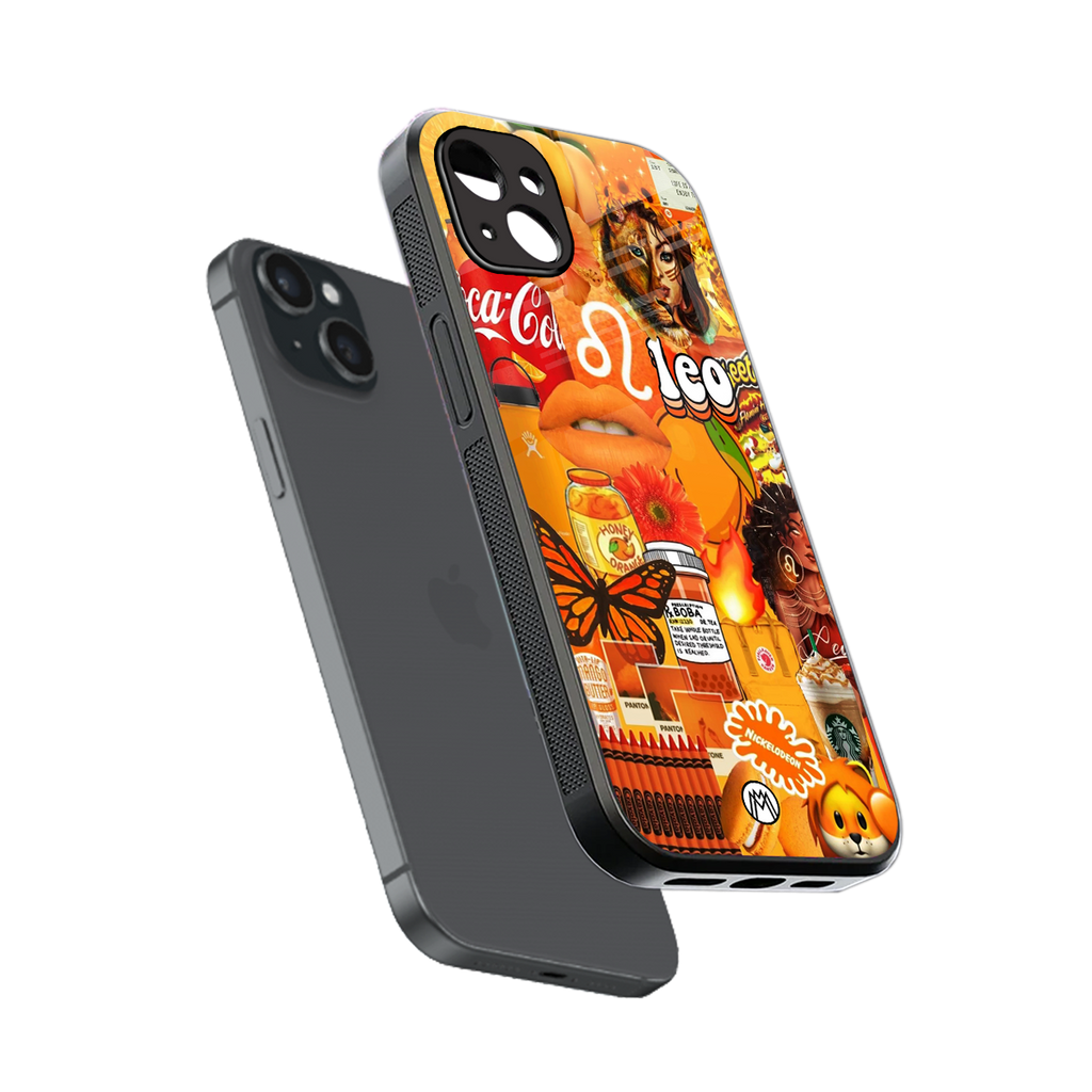 leo aesthetic collage back phone cover | glass case for iphone 15 plus