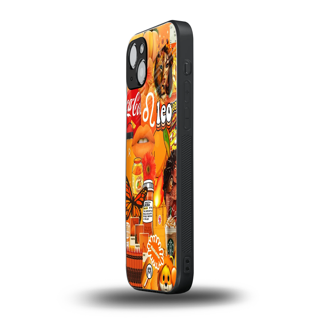 leo aesthetic collage back phone cover | glass case for iphone 14 plus