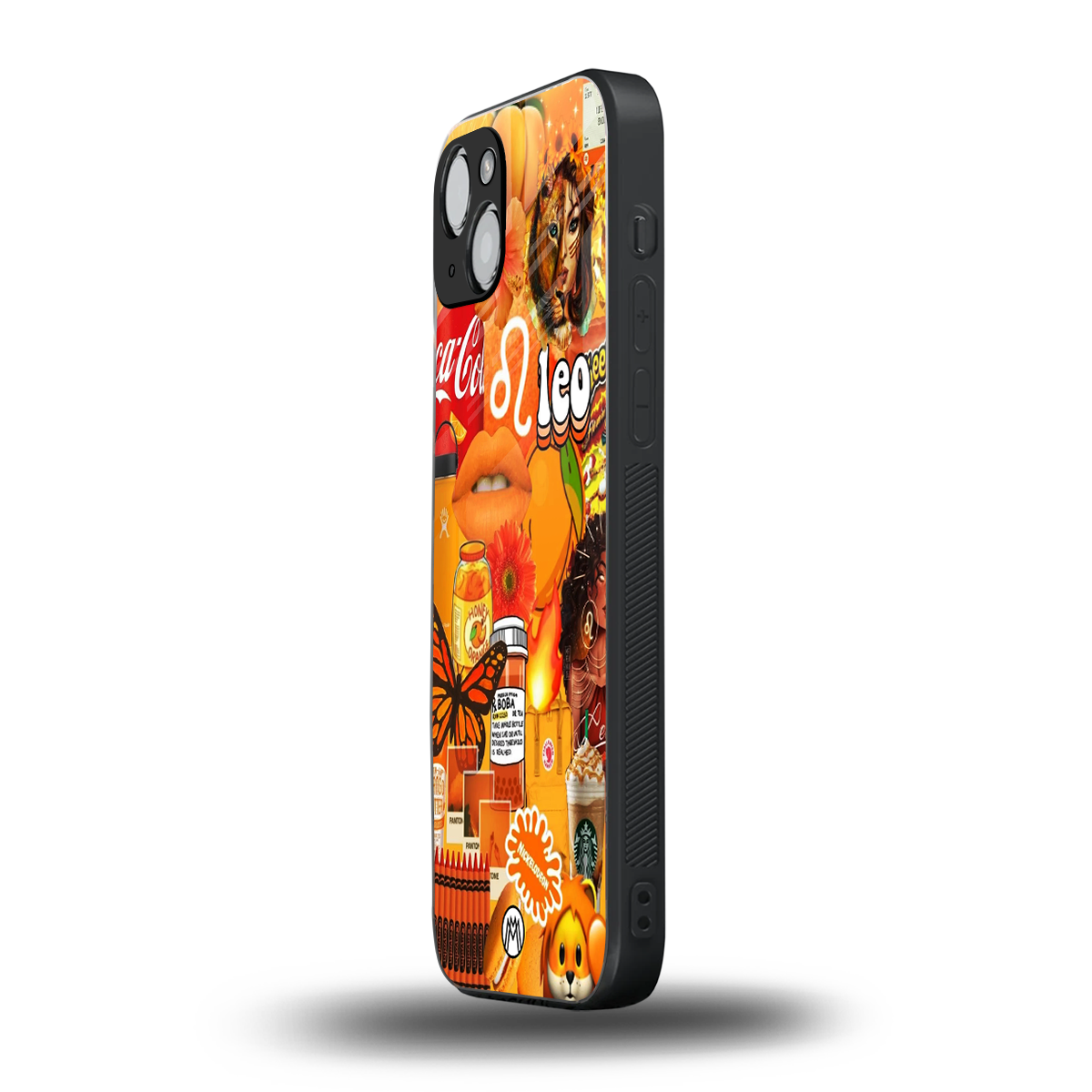 leo aesthetic collage back phone cover | glass case for iphone 14 plus