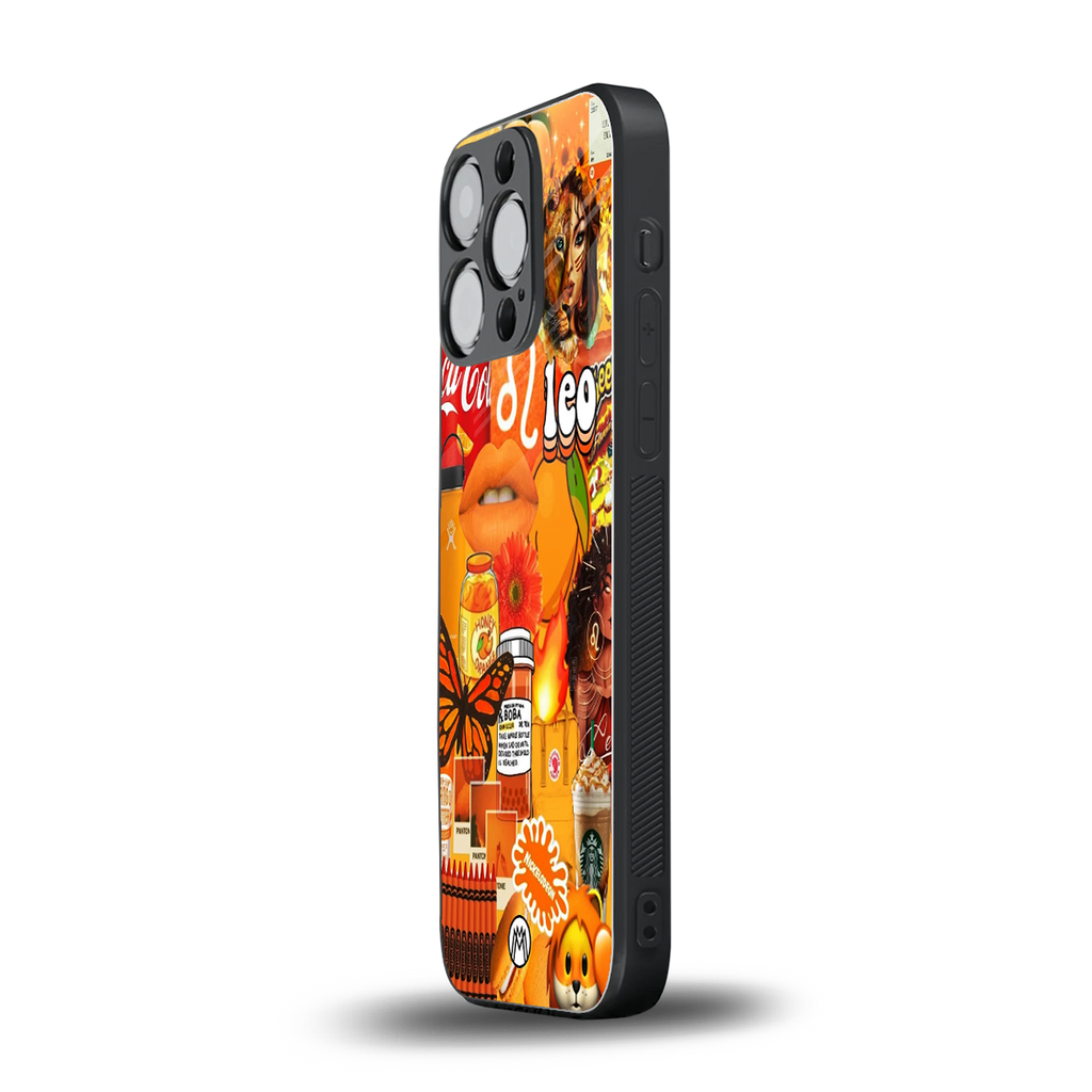leo aesthetic collage back phone cover | glass case for iphone 15 pro