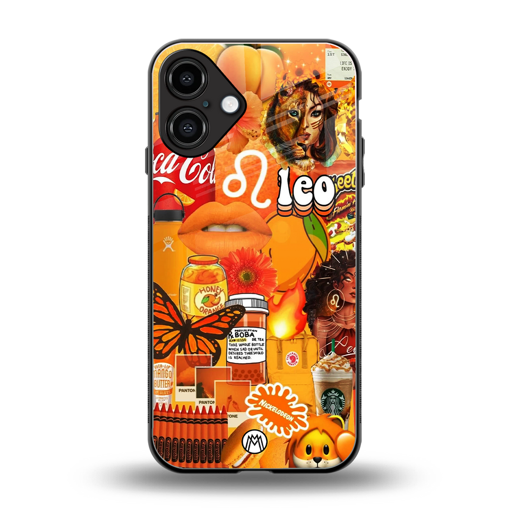 leo aesthetic collage back phone cover | glass case for iphone 16 plus