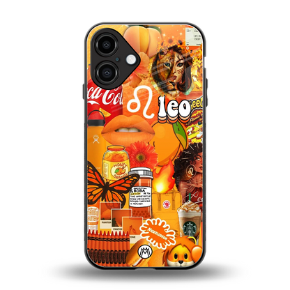 leo aesthetic collage back phone cover | glass case for iphone 16 plus