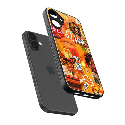 leo aesthetic collage back phone cover | glass case for iphone 16 plus
