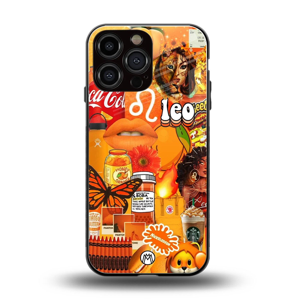 leo aesthetic collage back phone cover | glass case for iphone 16 pro max