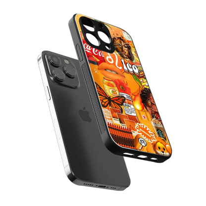 leo aesthetic collage back phone cover | glass case for iphone 16 pro max