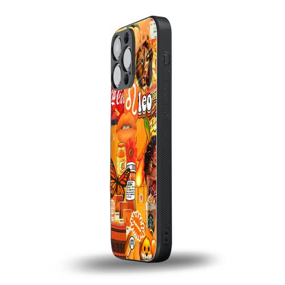 leo aesthetic collage back phone cover | glass case for iphone 16 pro max