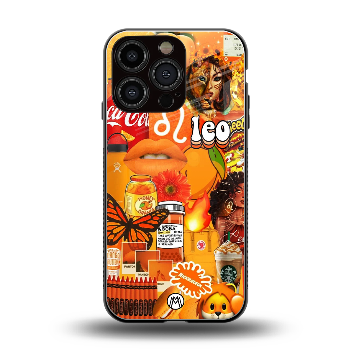 leo aesthetic collage back phone cover | glass case for iphone 16 pro