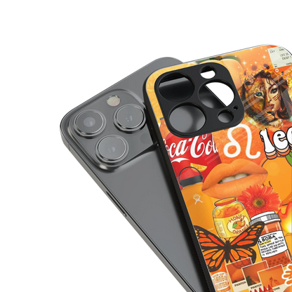 leo aesthetic collage back phone cover | glass case for iphone 16 pro max
