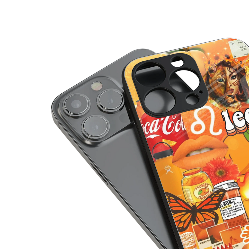 leo aesthetic collage back phone cover | glass case for iphone 15 pro