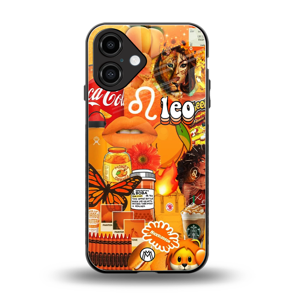 leo aesthetic collage back phone cover | glass case for iphone 16