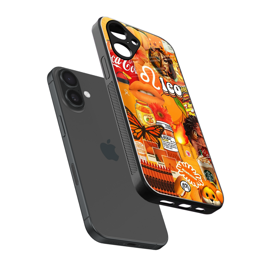 leo aesthetic collage back phone cover | glass case for iphone 16