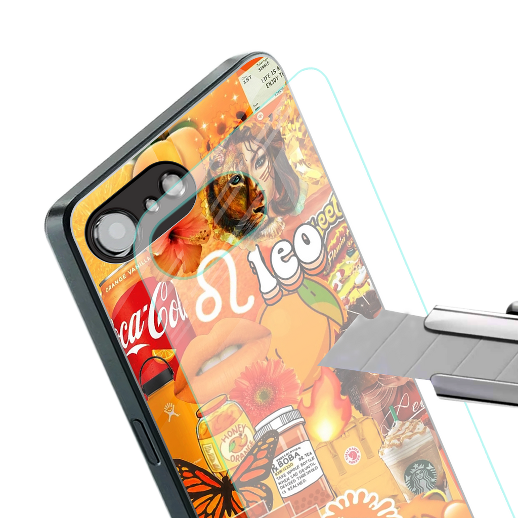 leo aesthetic collage back phone cover | glass case for iphone 16e