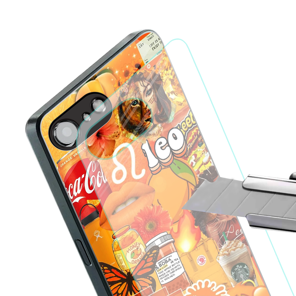 leo aesthetic collage back phone cover | glass case for iphone 16e