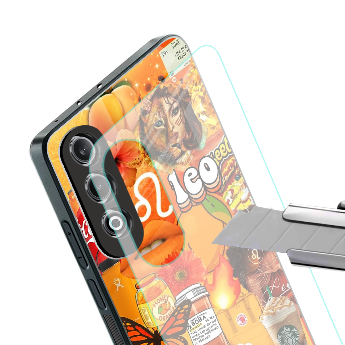 leo aesthetic collage back phone cover | glass case for oneplus nord ce 4