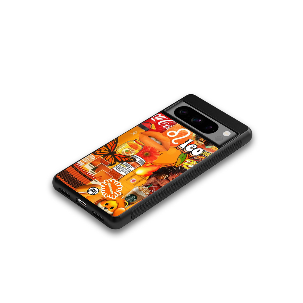leo aesthetic collage back phone cover | glass case for google pixel 8 pro