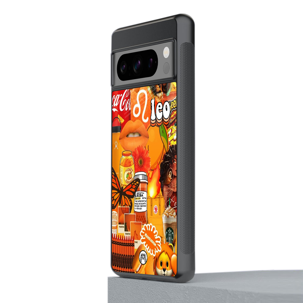 leo aesthetic collage back phone cover | glass case for google pixel 8 pro