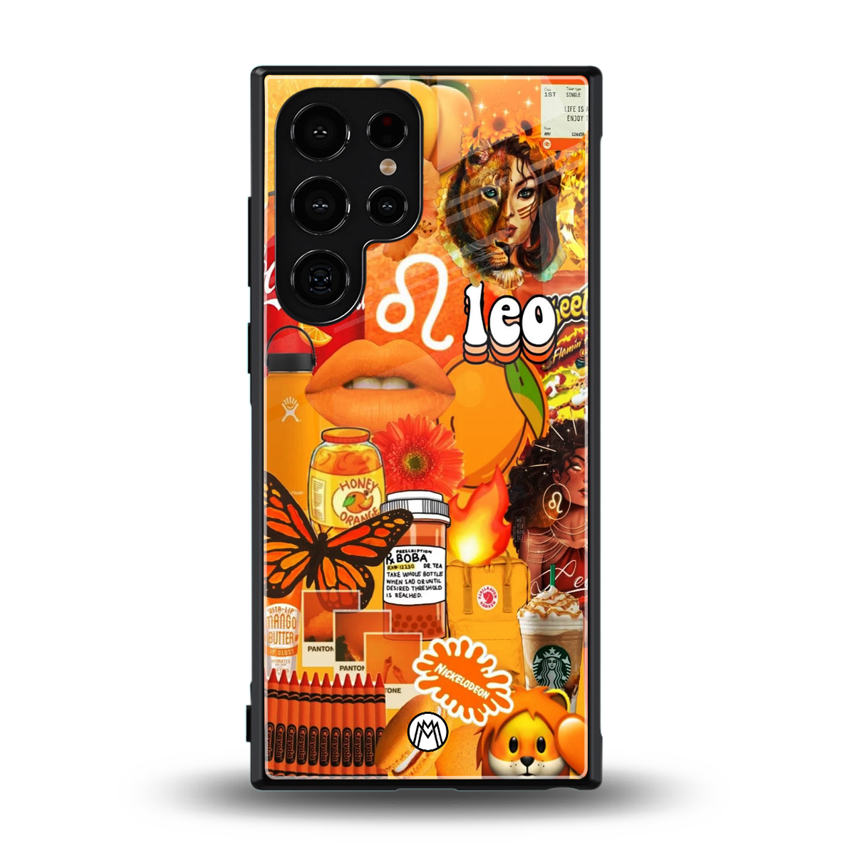 leo aesthetic collage back phone cover | glass case for samsung galaxy s23 ultra