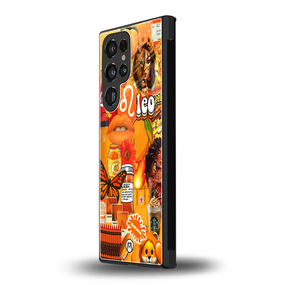 leo aesthetic collage back phone cover | glass case for samsung galaxy s24 ultra