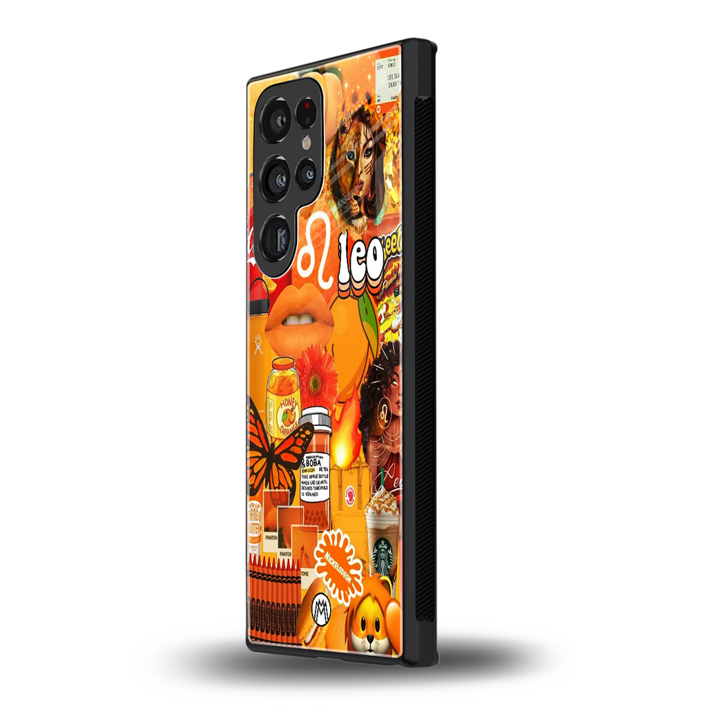 leo aesthetic collage back phone cover | glass case for samsung galaxy s23 ultra