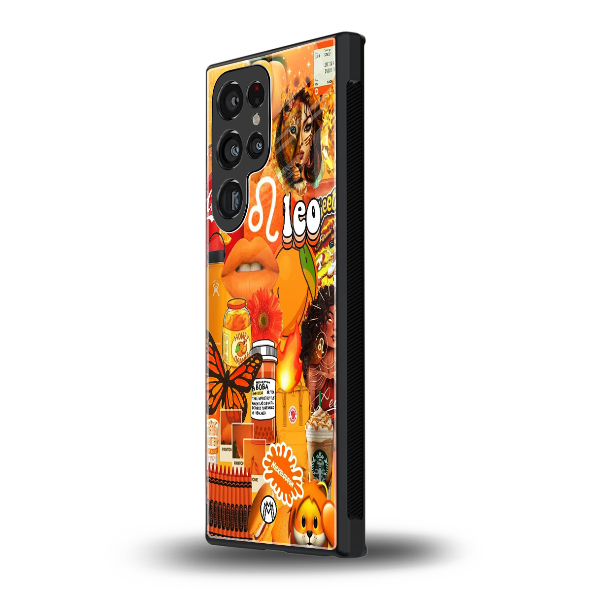 leo aesthetic collage back phone cover | glass case for samsung galaxy s23 ultra
