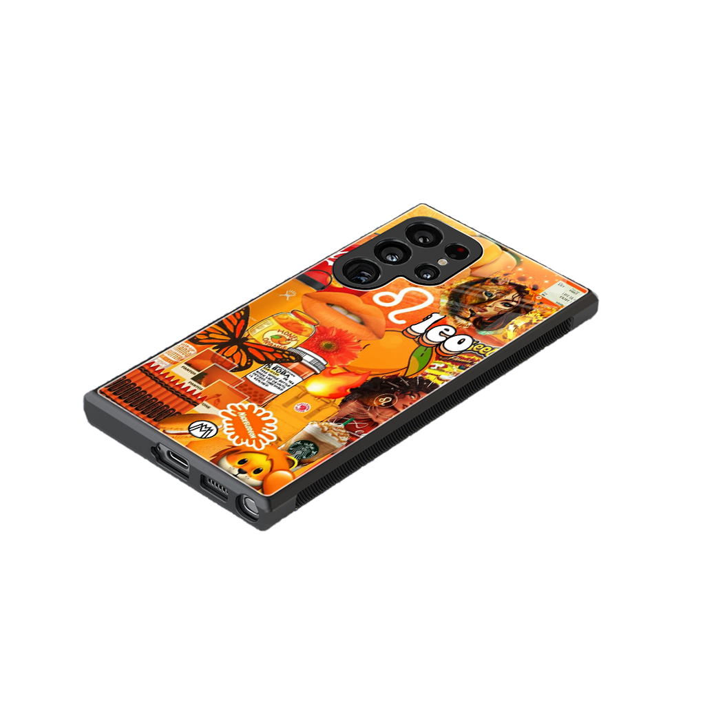 leo aesthetic collage back phone cover | glass case for samsung galaxy s23 ultra